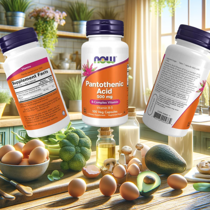 Header shows a serene and healthy lifestyle that implies the benefits of Pantothenic Acid (Vitamin B5).