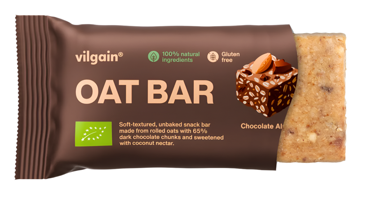 Vilgain Oat Bar 12x50g â Gluten-Free Organic Snack with Nuts for Long-Lasting Energy