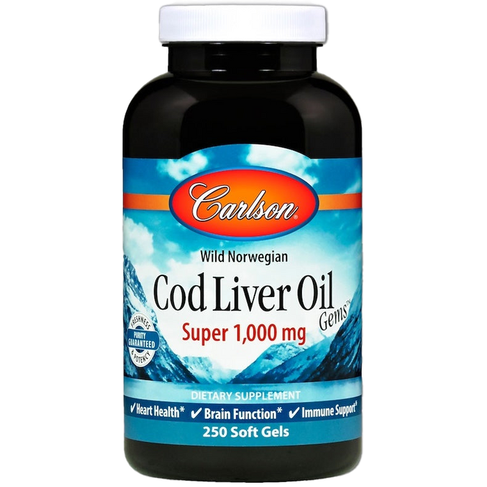 Carlson Labs Wild Norwegian Cod Liver Oil Gems, 1000mg - 250 softgels