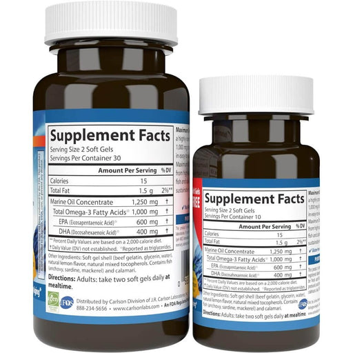 Carlson Labs Maximum Omega Minis 1,000mg 60 Mini Softgels Plus 20 Softgels Free - Brain & Memory at MySupplementShop by Carlson Labs