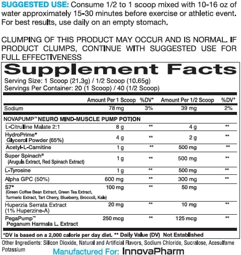 Innovapharm Nova-Pump Neuro Stim-Free Pre-Workout 404g - Sports Supplements at MySupplementShop by Innovapharm