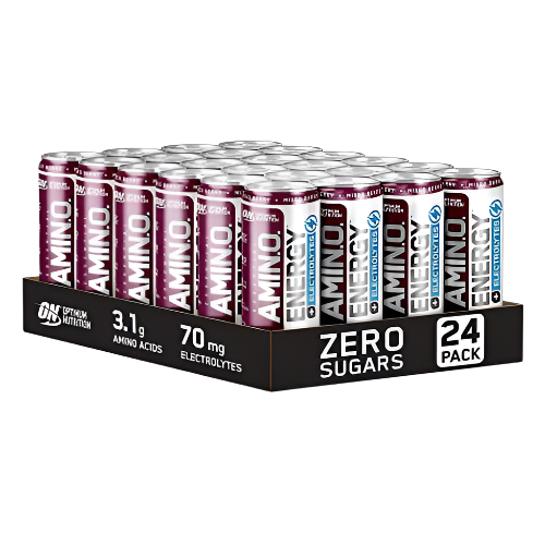 Optimum Nutrition ON Essential Amino Energy + Electrolytes Sugar Free Energy Drink with Electrolytes and Caffeine Mixed Berry 24 Pack 250 ml