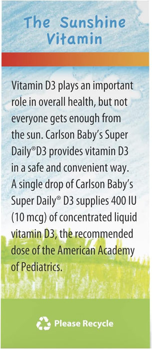 Carlson Labs Baby's Super Daily D3, 400 IU - 2.54ml 90 Drops - Sports Drink at MySupplementShop by Carlson Labs