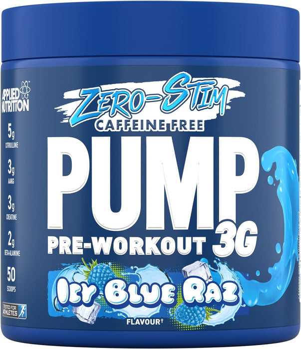 Applied Nutrition Pump Zero Stim Free Pre Workout 350g 50 Servings - Icy Blue Raz - Stim Free Pre Workout at MySupplementShop by Applied Nutrition