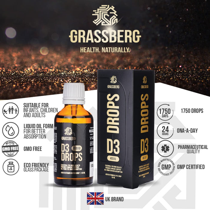 Grassberg Vitamin D3 Drops, 400IU - 50 ml. - Sports Supplements at MySupplementShop by Grassberg
