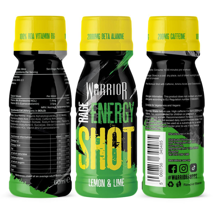 Rage Energy Shot, Lemon & Lime - 12 x 60 ml. - Pre & Post Workout at MySupplementShop by Warrior