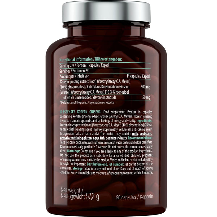 Korean Ginseng, 500mg - 90 caps - Health and Wellbeing at MySupplementShop by Essensey