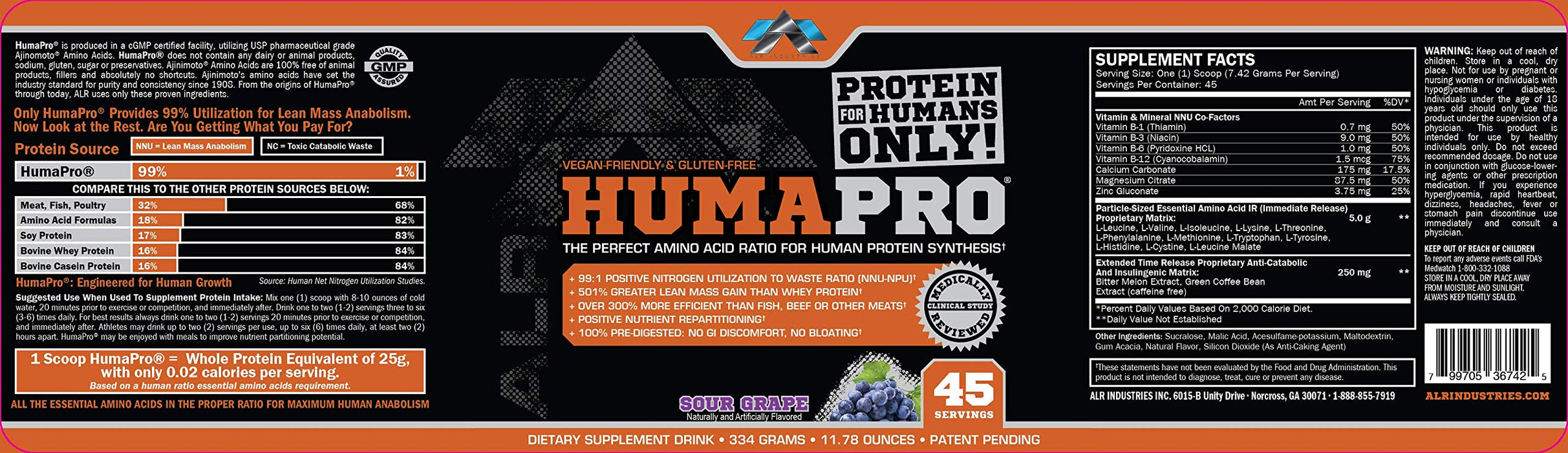 ALRI HumaPro, Sour Grape - 334 grams - Amino Acids and BCAAs at MySupplementShop by ALRI