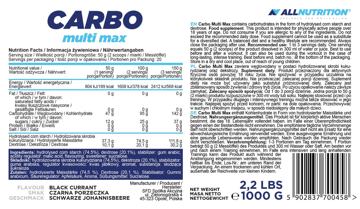 Allnutrition Carbo Multi Max, Black Currant 1000g - Weight Gainers & Carbs at MySupplementShop by Allnutrition