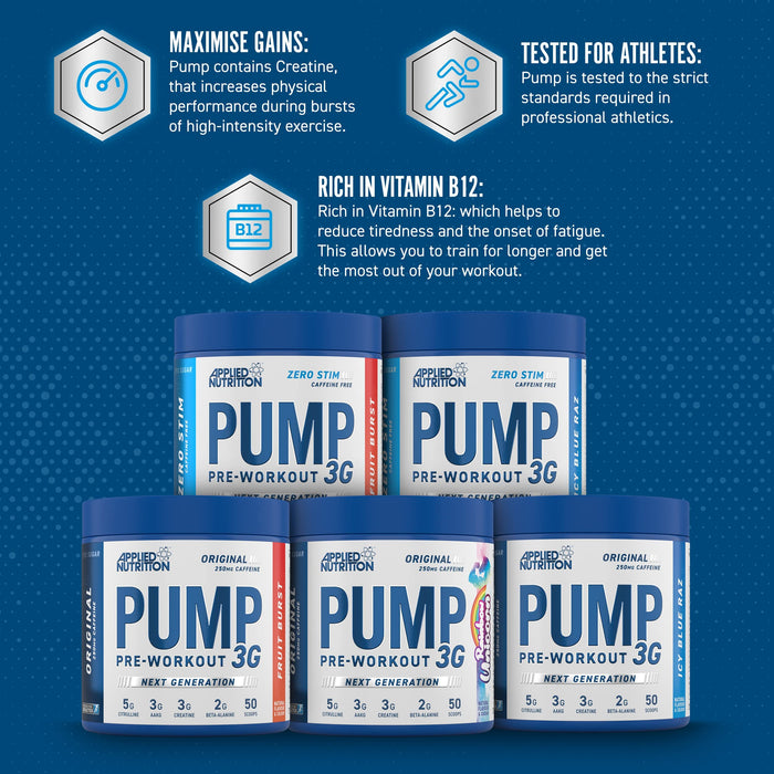 Applied Nutrition Pump 3G Pre-Workout (Zero Stimulant), Fruit Burst (EAN 634158794346) - 375g - Nitric Oxide Boosters at MySupplementShop by Applied Nutrition
