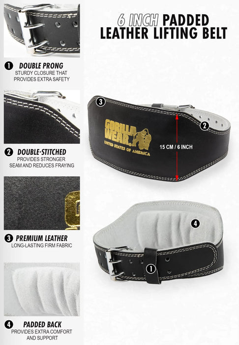 Gorilla Wear 6 Inch Padded Leather Lifting Belt Brown - Weight Lifting Belts at MySupplementShop by GORILLA WEAR