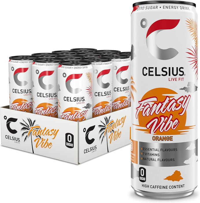 CELSIUS Fantasy Vibe Energy Drink 12x355ml – Zero Sugar, 200mg Caffeine, Refreshing Citrus Flavor