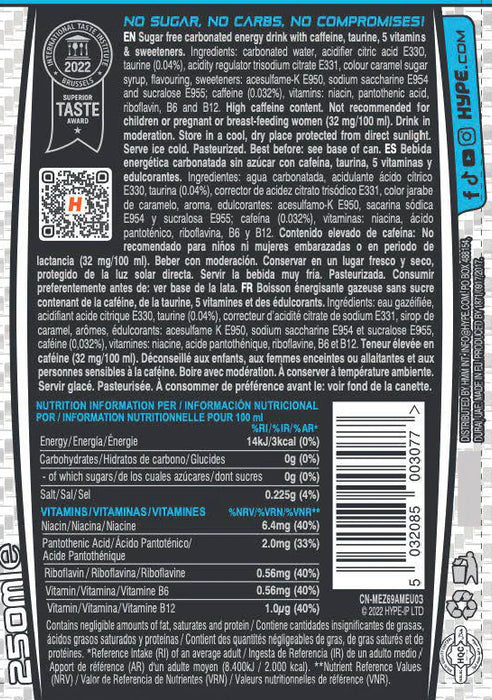 HYPE MFP Zero Sugar 24x250ml Energy Drink