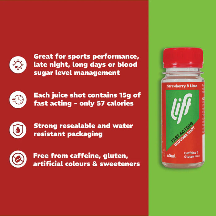 Lift Fast Acting Glucose Energy Juice Shots - Strawberry & Lime Flavour