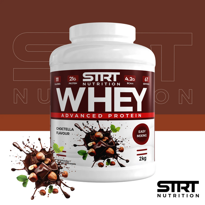 STRT Nutrition Whey Protein 2kg – 21g Protein, 67 Servings, Multiple Flavours