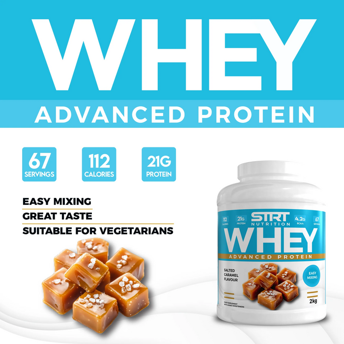 STRT Nutrition Whey Protein 2kg – 21g Protein, 67 Servings, Multiple Flavours