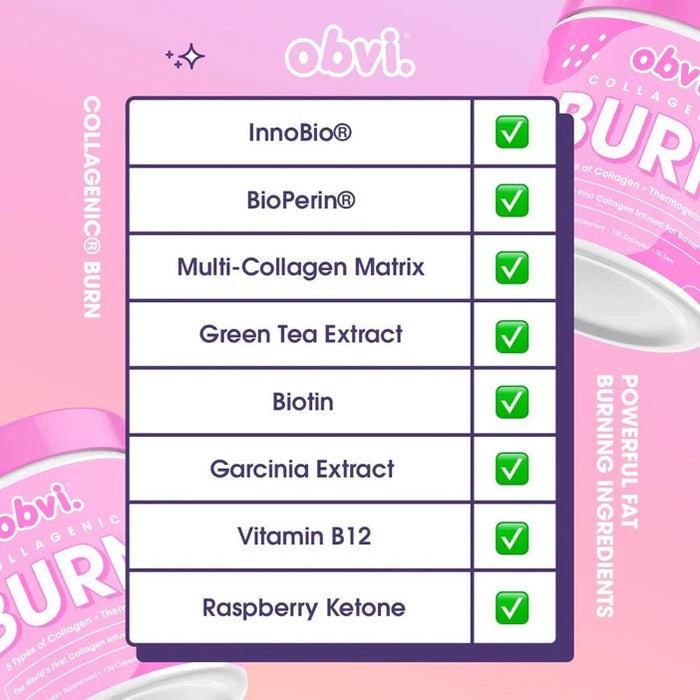 Obvi Collagenic Burn - Collagen-Infused Metabolism & Weight Support Supplement, 120 Capsules