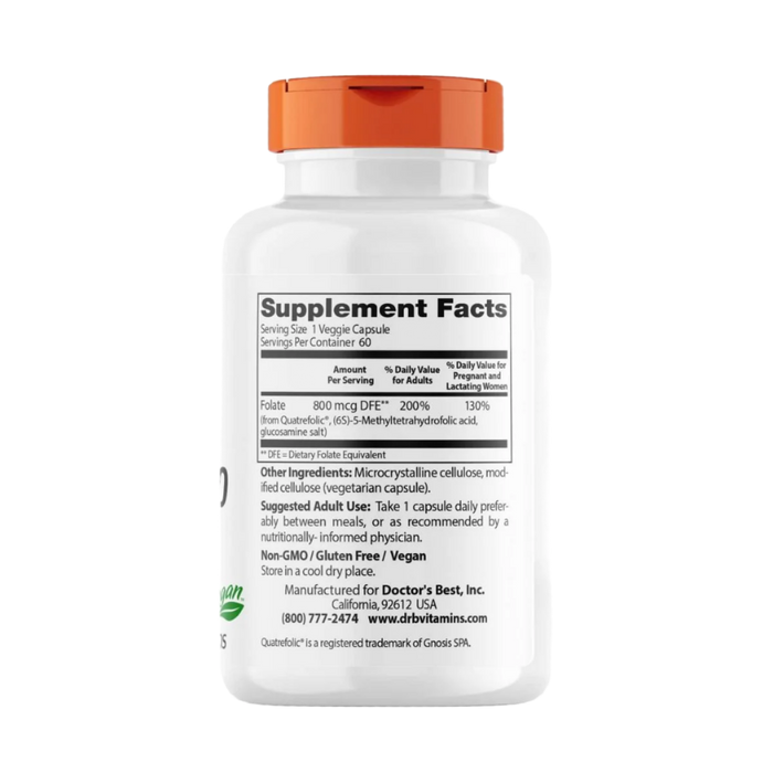 Doctor's Best Fully Active Folate 800 mit Quatrefolic, 800 mcg – 60 Kapseln