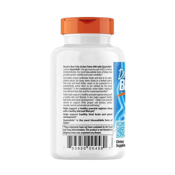 Doctor's Best Fully Active Folate 800 mit Quatrefolic, 800 mcg – 60 Kapseln
