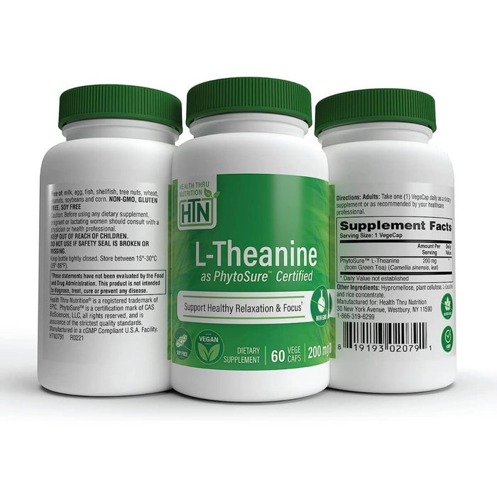 Health Thru Nutrition L-Theanine (as PhytoSure) 200mg 60 Veggie Capsules - Brain & Memory at MySupplementShop by Health Thru Nutrition