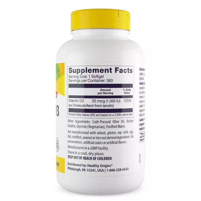 Healthy Origins Vitamin D3 1,000iu 360 Softgels