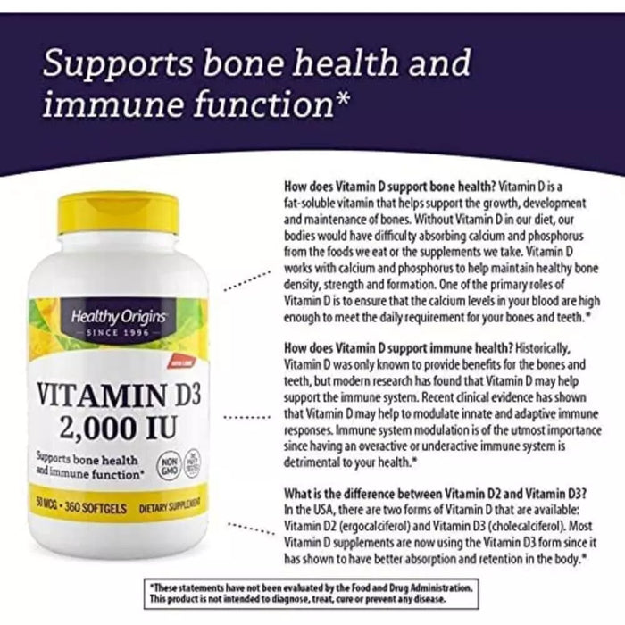 Healthy Origins Vitamin D3 2,000iu 360 Softgels