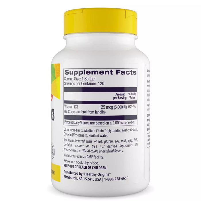 Healthy Origins Vitamin D3 5,000iu 120 Softgels