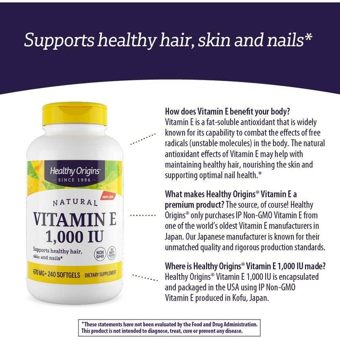 Healthy Origins Vitamin E 1,000iu 120 Softgels - Skin Care at MySupplementShop by Healthy Origins