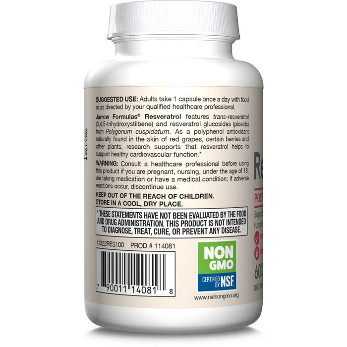 Jarrow Formulas Resveratrol 100mg 60 Veggie Capsules - Health and Wellbeing at MySupplementShop by Jarrow Formulas