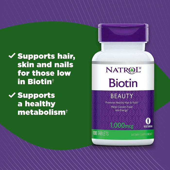 Natrol Biotin 1,000mcg 100 Tablets - Health and Wellbeing at MySupplementShop by Natrol