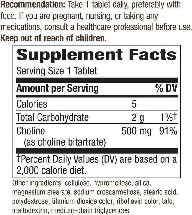 Nature's Way Choline 500mg 100 Vegan Tablets - Brain & Memory at MySupplementShop by Nature's Way