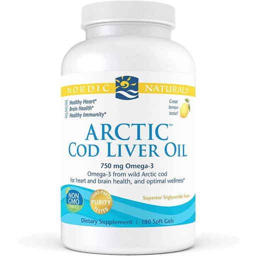 Nordic Naturals Arctic Cod Liver Oil 750mg Omega-3 180 Softgels (Lemon) - Health and Wellbeing at MySupplementShop by Nordic Naturals