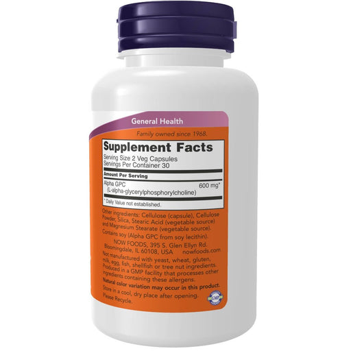 NOW Foods Alpha GPC 300 mg 60 Veg Capsules - Health and Wellbeing at MySupplementShop by NOW Foods