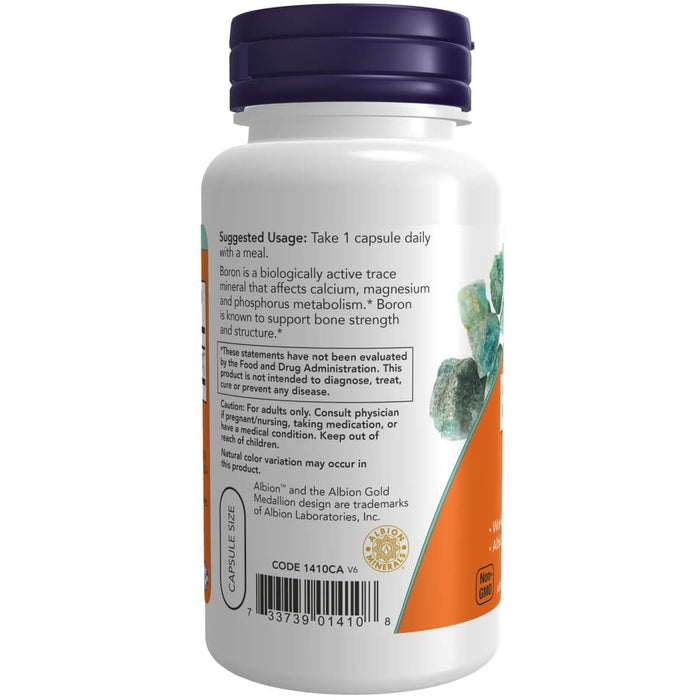 NOW Foods Boron 3 mg 100 Veg Capsules - Health and Wellbeing at MySupplementShop by NOW Foods