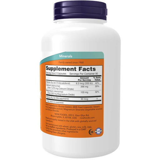 NOW Foods Cal-Mag DK with Vitamin D-3 and Vitamin K-2 180 Capsules - Joint Support at MySupplementShop by NOW Foods