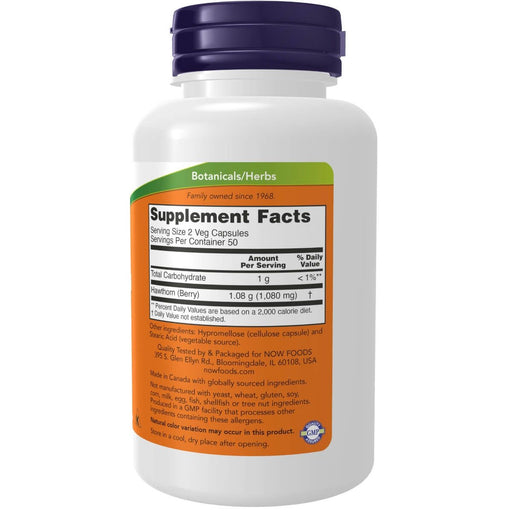 NOW Foods Hawthorn Berry 540 mg 100 Veg Capsules - Health and Wellbeing at MySupplementShop by NOW Foods