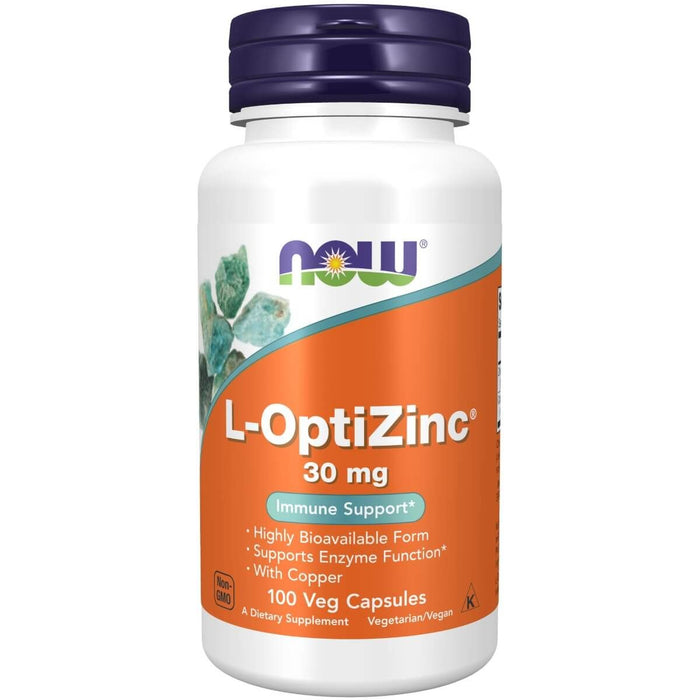 NOW Foods L-OptiZinc 30 mg 100 Veg Capsules - Health and Wellbeing at MySupplementShop by NOW Foods