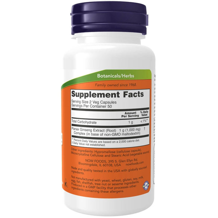 NOW Foods Panax Ginseng Extract 500 mg 100 Veg Capsules - Health and Wellbeing at MySupplementShop by NOW Foods