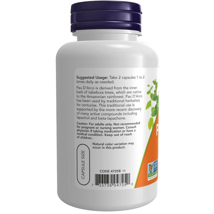NOW Foods Pau D'Arco 500mg 100 Veg Capsules - Special Formula at MySupplementShop by NOW Foods