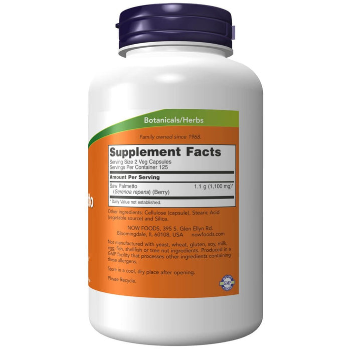 NOW Foods Saw Palmetto Berries 550 mg 250 Veg Capsules - Health and Wellbeing at MySupplementShop by NOW Foods