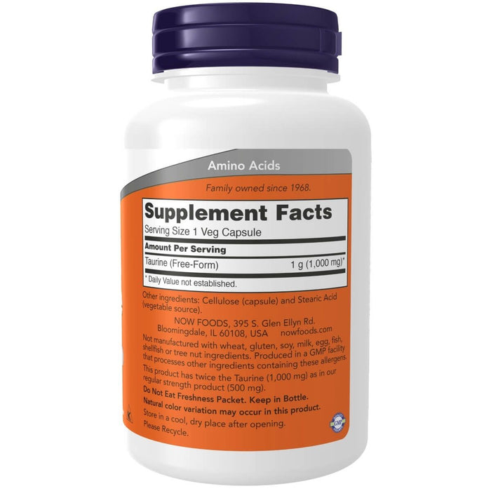 NOW Foods Taurine, Double Strength 1,000 mg 100 Veg Capsules - Amino Acids and BCAAs at MySupplementShop by NOW Foods