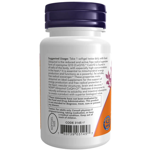 NOW Foods Ubiquinol CoQH-CF 50 mg 60 Softgels - Health and Wellbeing at MySupplementShop by NOW Foods