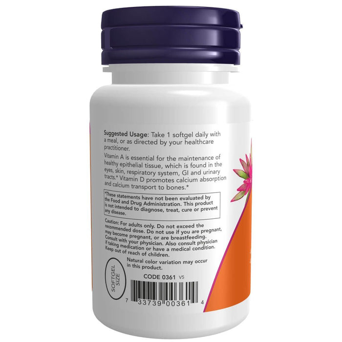 NOW Foods Vitamin A & D3 25,000/1,000 IU 100 Softgels - Eyes & Vision at MySupplementShop by NOW Foods