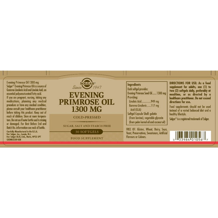 Solgar Evening Primrose Oil 1300 mg Softgels Pack of 30 - Skin Care at MySupplementShop by Solgar