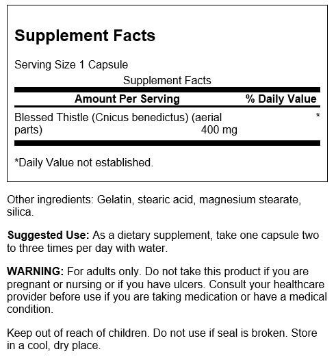 Swanson Blessed Thistle 400 mg 90 Capsules - Digestive Health at MySupplementShop by Swanson