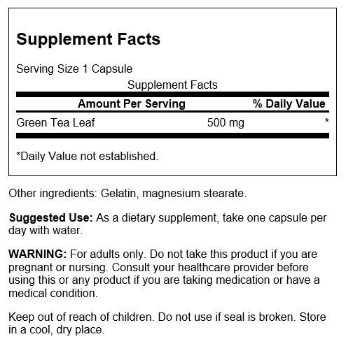 Swanson Green Tea 500 mg 100 Capsules - Slimming and Weight Management at MySupplementShop by Swanson