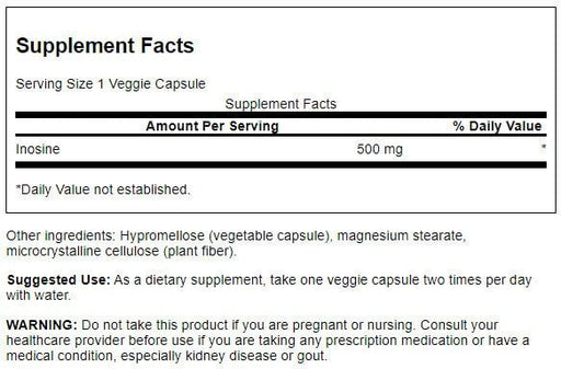 Swanson Inosine 500 mg 60 Veggie Capsules - Health and Wellbeing at MySupplementShop by Swanson