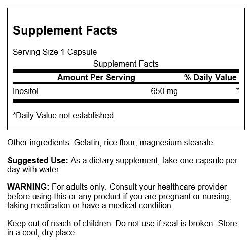 Swanson Inositol 650 mg 100 Capsules - Health and Wellbeing at MySupplementShop by Swanson