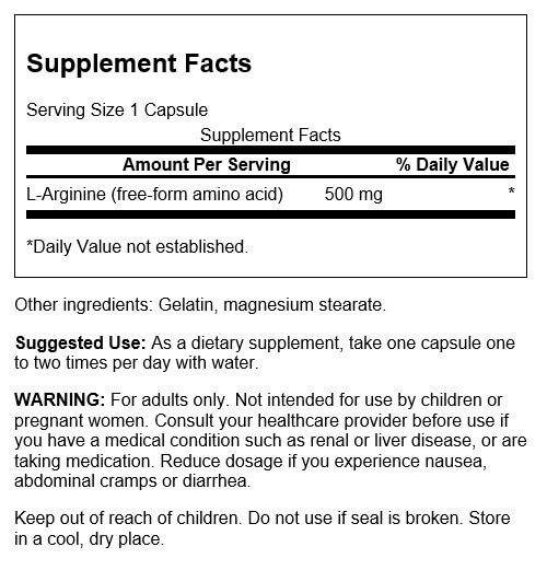 Swanson L-Arginine 500 mg 200 Capsules - Amino Acids and BCAAs at MySupplementShop by Swanson