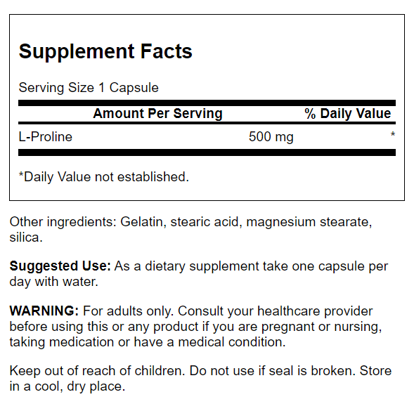 Swanson L-Proline 500 mg 100 Capsules - Amino Acids and BCAAs at MySupplementShop by Swanson